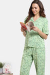 Zivame Floral Vines Woven Pyjama Set - Arcadian Green — thumbnail 1